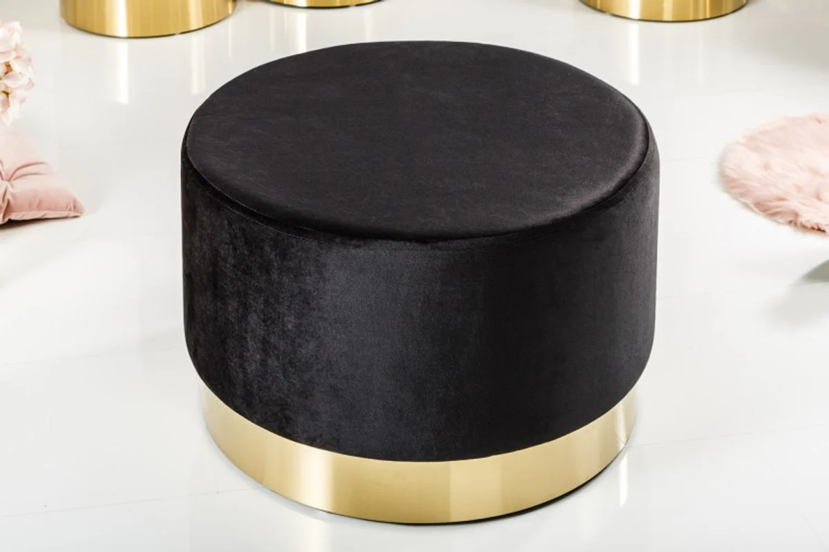 Taburete redondo de dise?o Casa Padrino Negro / Dorado B. 55 x Alt. 35 cm - Muebles de sala