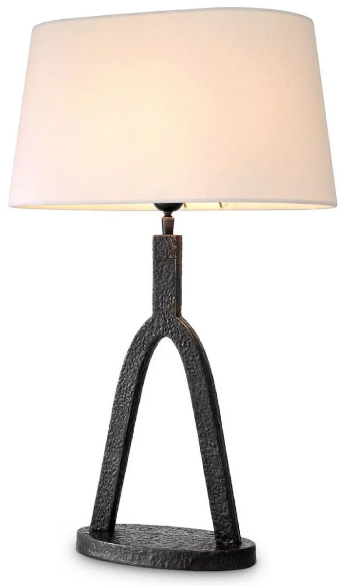 Casa Padrino lámpara de mesa de lujo bronce / blanco 42,5 x 25 x A. 65,5 cm - Elegante lámpara de escritorio con pantalla ovalada - Iluminación de lujo - Muebles de lujo - Interior de lujo