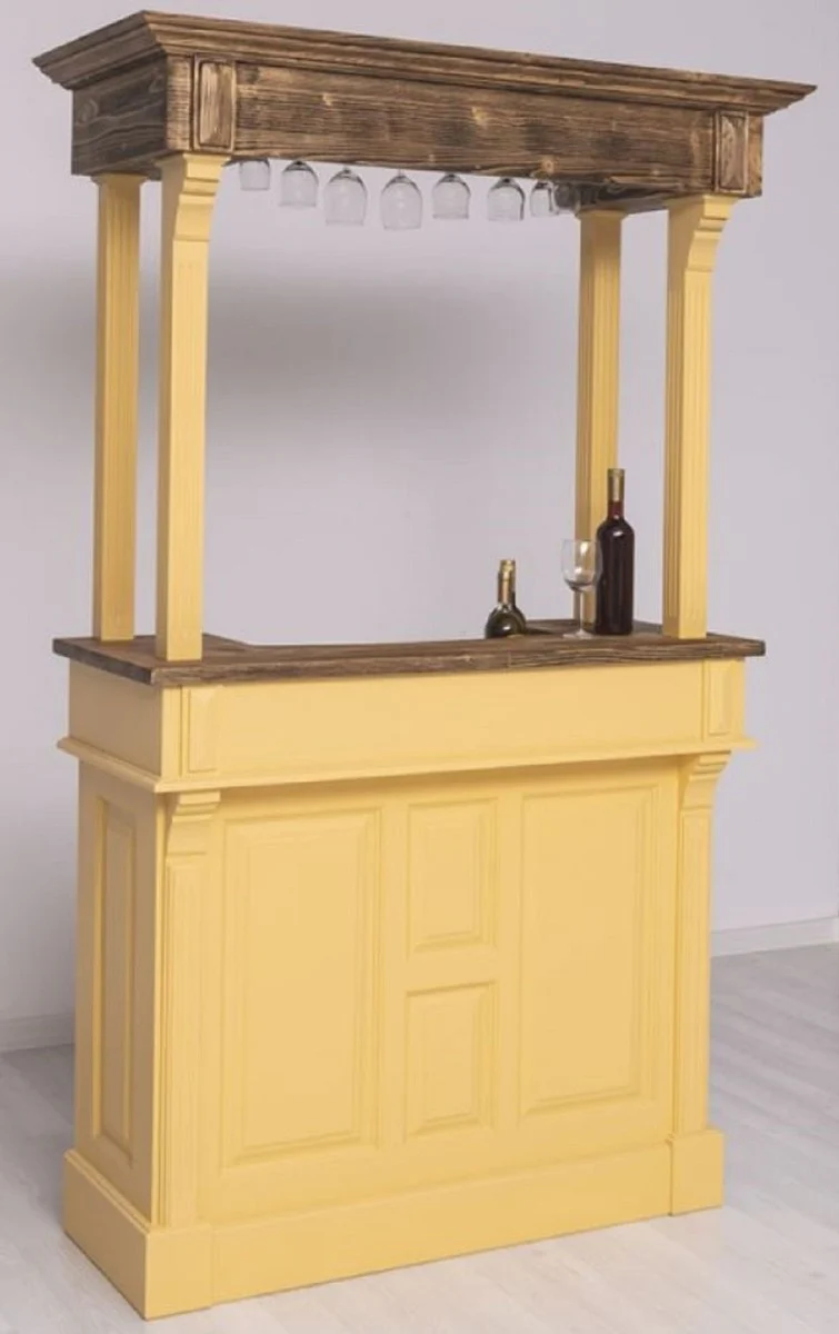 Casa Padrino barra de bar de estilo campestre amarillo / marr¨®n 140 x 51 x A. 210 cm - Barra de bar de madera maciza - Muebles de bar de madera maciza - Muebles de bar en estilo campestre