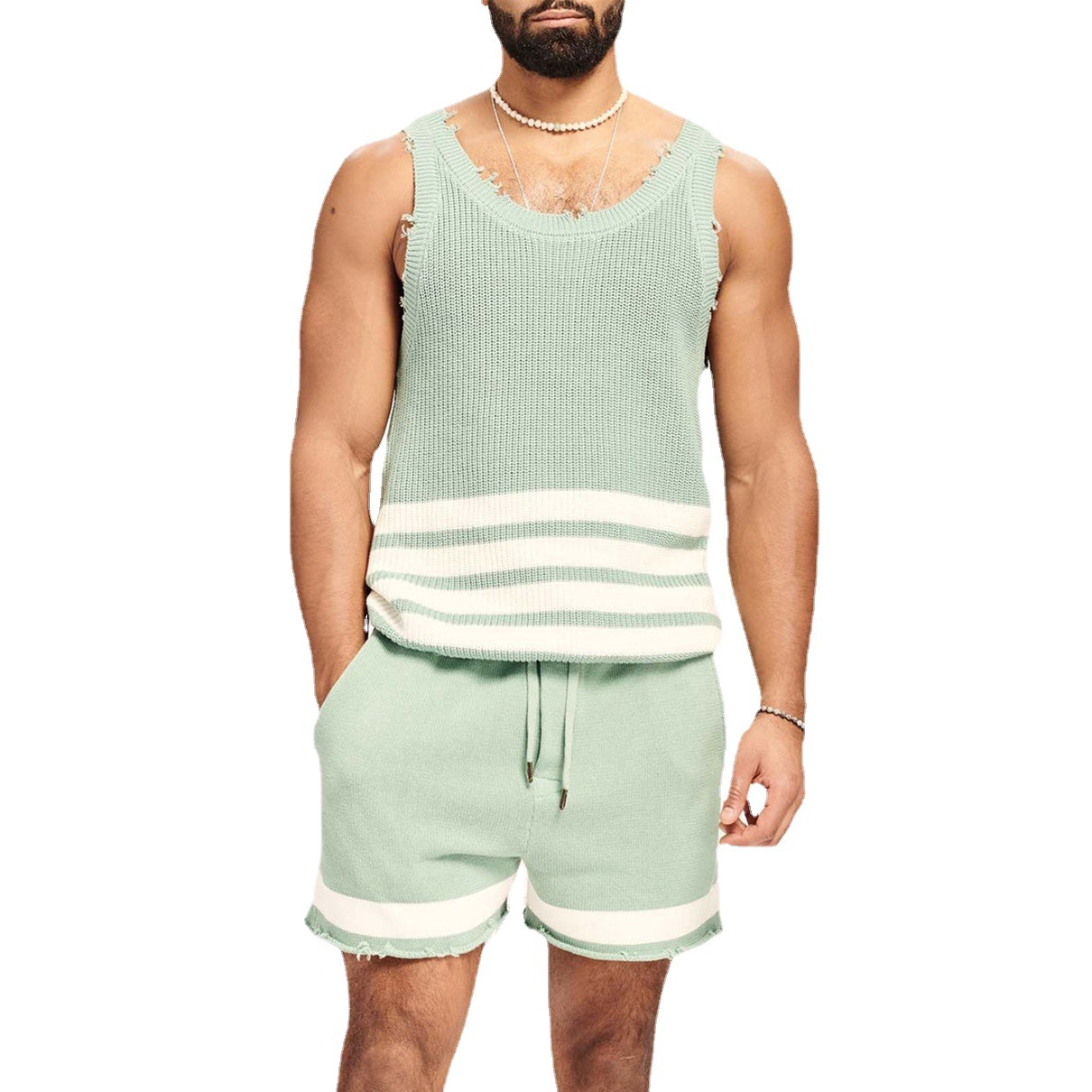 Suitmens Men's Casual Knit Sleeveless Athletic Shorts Set 02