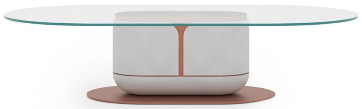 Casa Padrino mesa de centro de lujo blanco / cobre 150 x 80 x A. 40 cm - Mesa de sal¨®n con tapa de vidrio - Muebles de sal¨®n - Muebles de hotel - Muebles de lujo - Interiores de lujo