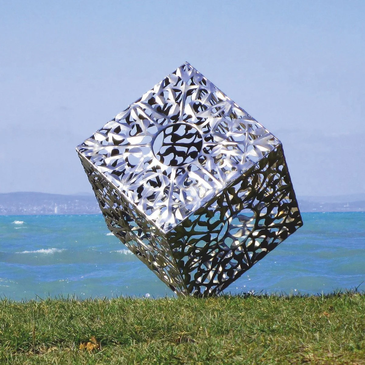 Casa Padrino escultura acero inoxidable de decoraci¨®n de jard¨ªn de lujo cubo plata A. 86 cm - Esculturas de metal