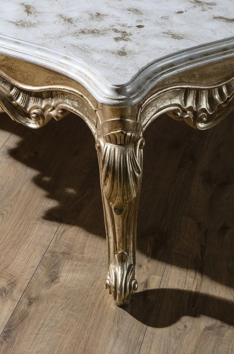 Casa Padrino mesa de centro barroco de lujo blanco / oro 130 x 130 x A. 51 cm - Magn¨ªfico mesa de sal¨®n de madera maciza - Muebles de sal¨®n barrocos