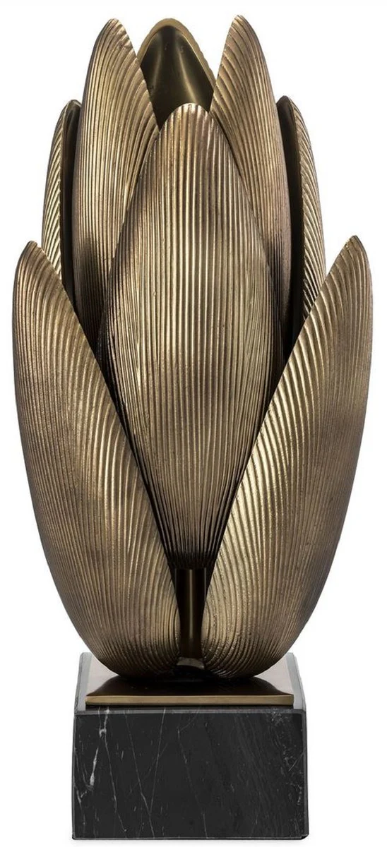 Casa Padrino lámpara de mesa de lujo latón vintage / negro 22,5 x 21 x A. 51,5 cm - Elegante lámpara de escritorio con base de mármol - Calidad de Lujo