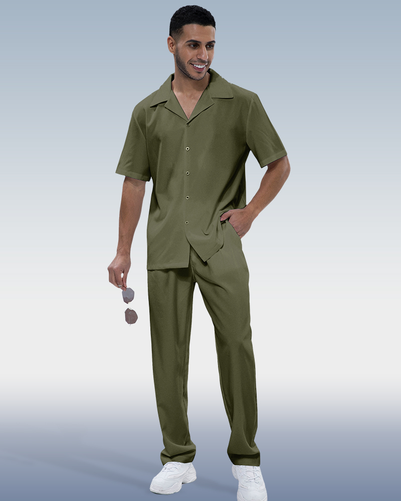 Suitmens Men's Solid Short Sleeve Walking Suit 3 Colors