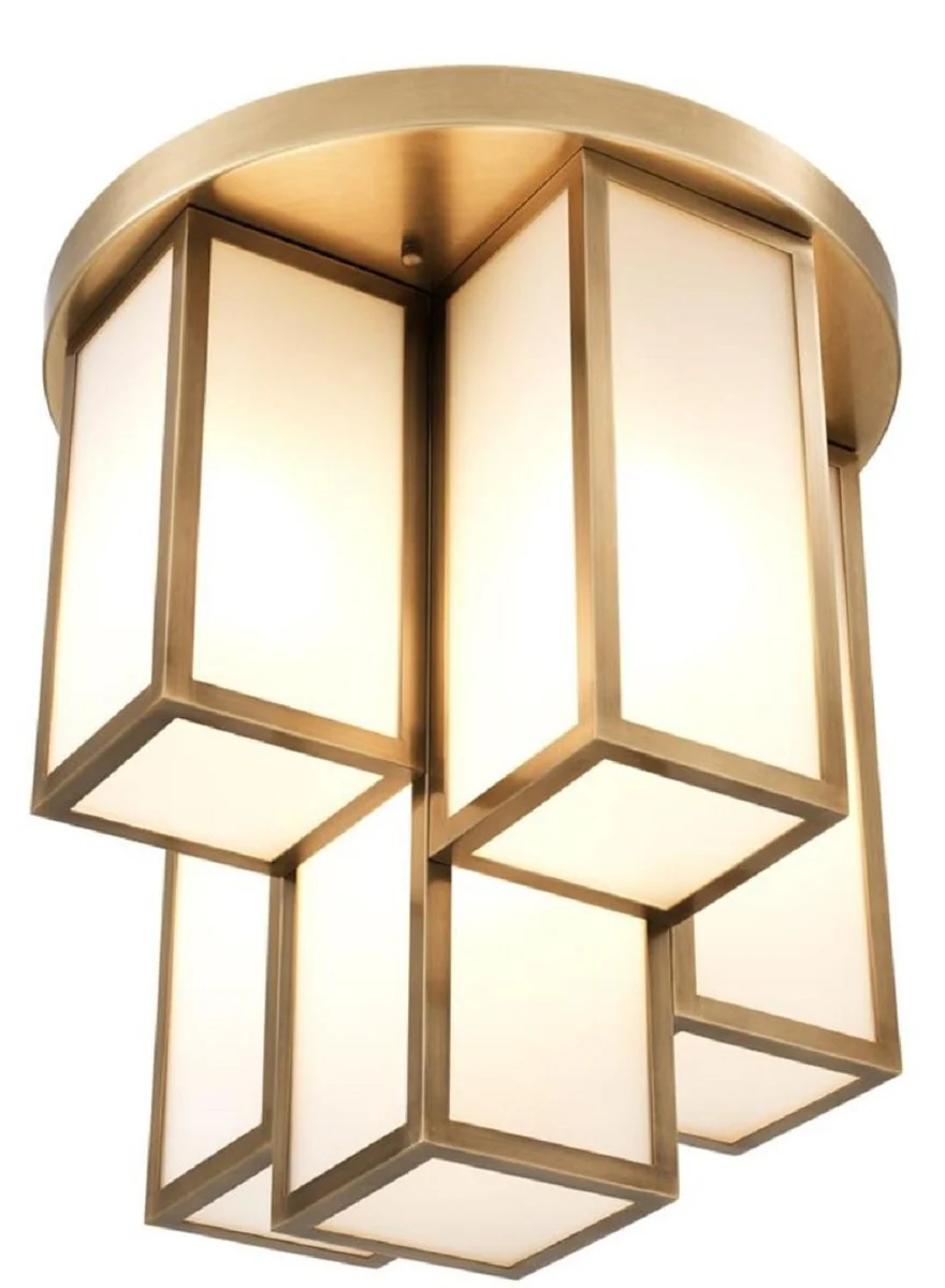 Casa Padrino lámpara de techo de lujo latón antiguo / blanco Ø 50 x H. 53,5 cm - Calidad de Lujo