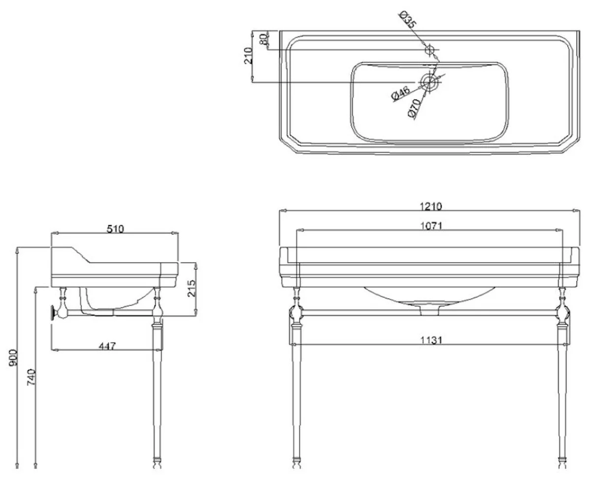 Casa Padrino Mueble de Baño Art Nouveau de Lujo Negro / Plata 121 x 51 x A. 90 cm - Lavabo de Porcelana con 3 Orificios y Base - Muebles de Baño