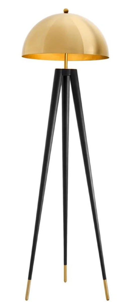 Casa Padrino lámpara de pie de lujo oro / negro Ø 50 x H. 165 cm - Lámpara de Pie Trípode con Pantalla de Metal Redonda