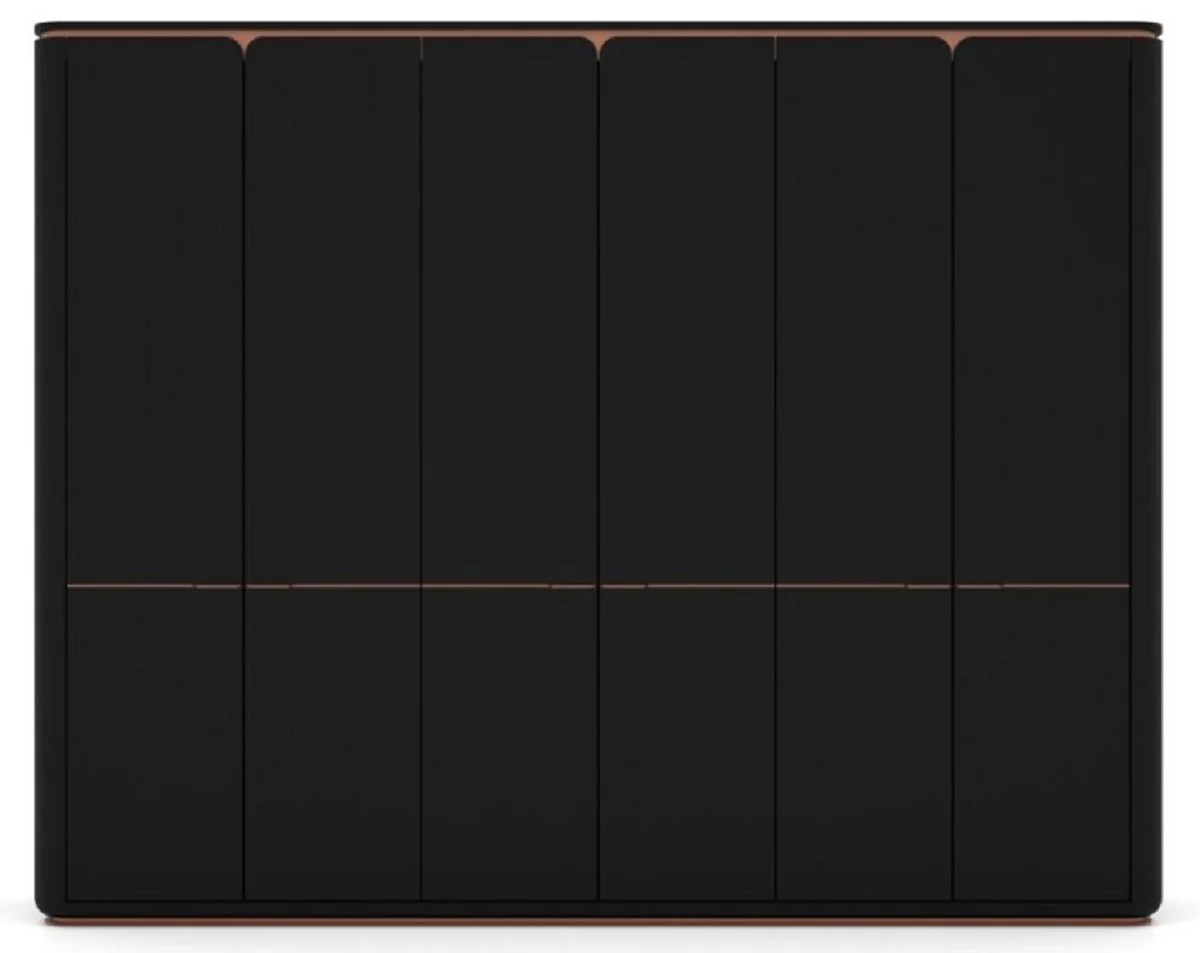 Casa Padrino armario de dormitorio de lujo negro / cobre 280 x 62 x A. 238 cm - Armario de madera maciza con 6 puertas - Muebles de Dormitorio - Muebles de Hotel - Muebles de Lujo