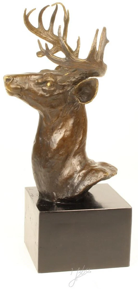 Casa Padrino cabeza de ciervo de lujo bronce figura bronce / oro / gris H. 50 cm - Figura de Decoración Elegante con Base de Mármol