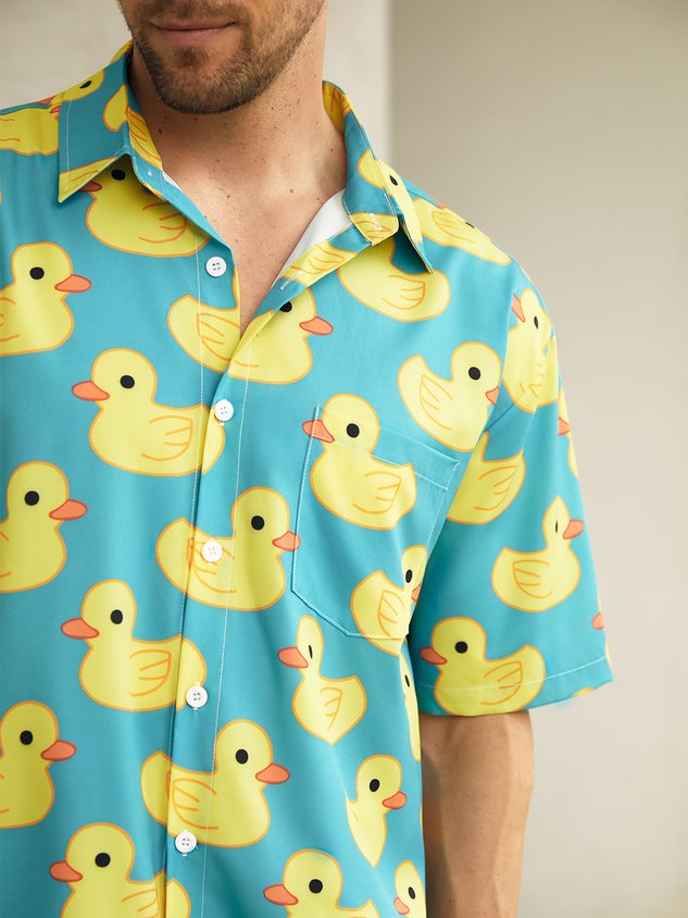 Ducks Chest Pocket Short Sleeve Hawaiian Shirt
