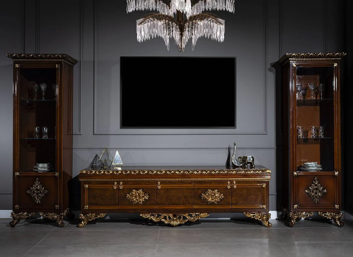 Casa Padrino armario de TV barroco de lujo marr¨®n / oro - Magn¨ªfico aparador de sal¨®n con 5 puertas - Muebles de sal¨®n barrocos