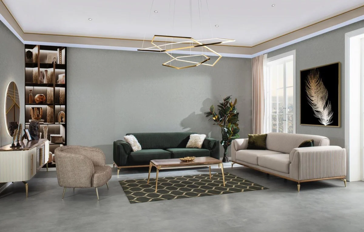 Casa Padrino sof¨¢ Art Deco de lujo gris claro / marr¨®n / oro 230 x 100 x A. 92 cm - Sof¨¢ de sal¨®n noble con cojines decorativos - Muebles Art Deco de Lujo