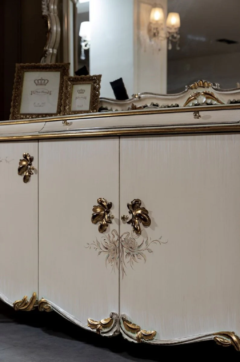 Casa Padrino aparador barroco de lujo crema / blanco / oro - Magnífico gabinete de madera maciza con 4 puertas y cajón - Muebles Barroco