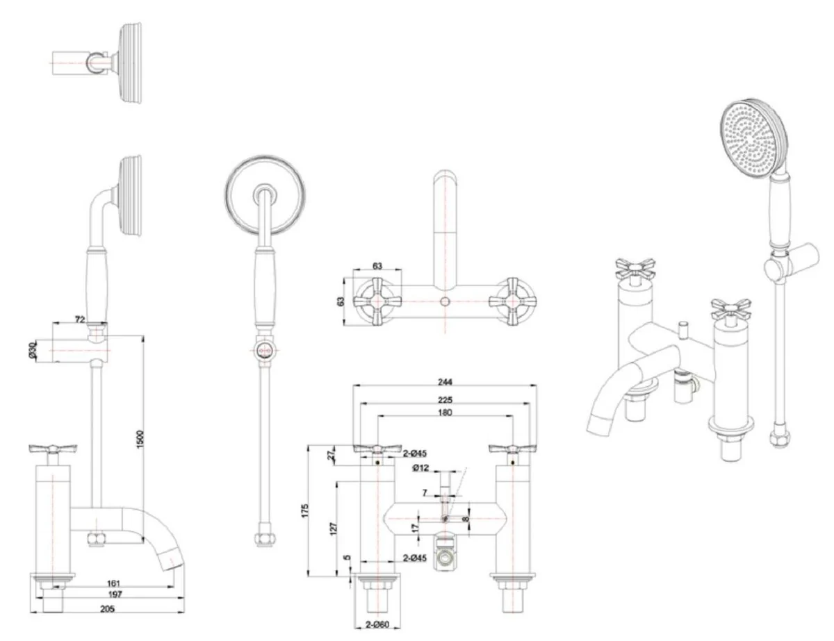 Casa Padrino grifo de bañera de lujo plata - Grifo de bañera de latón con ducha de mano - Accesorios de Baño de Lujo