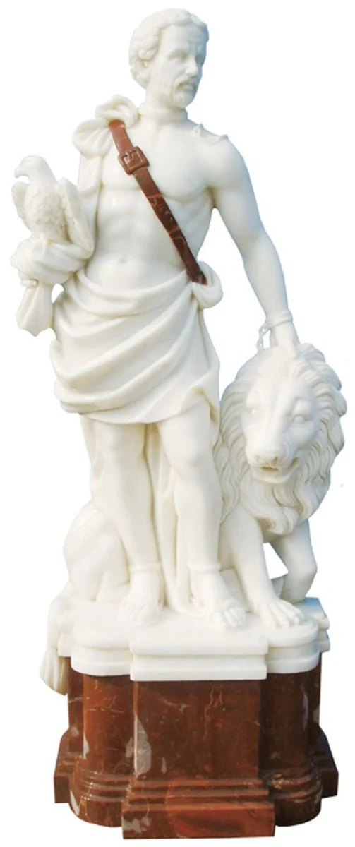 Casa Padrino Escultura de Estilo Antiguo de M¨¢rmol Romano con Le¨®n Blanco / Rojo A. 100 cm