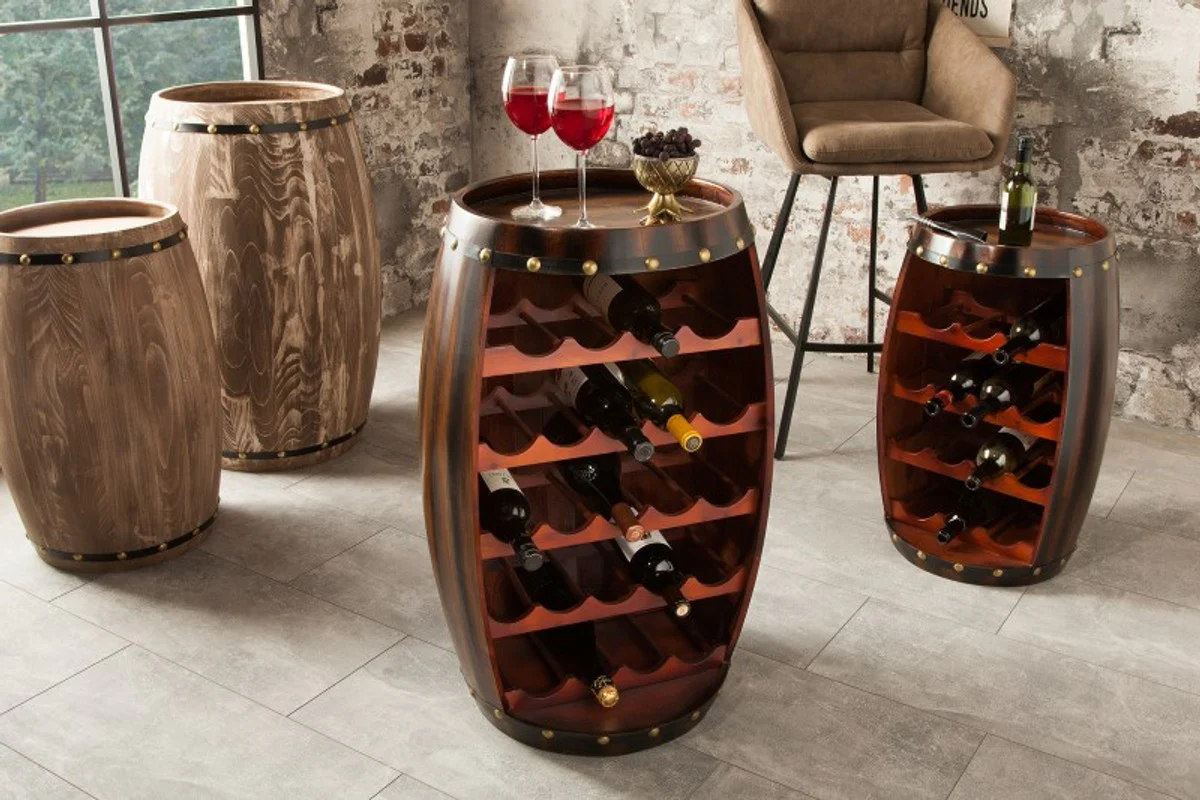 Casa Padrino armario para vinos mesa de bar de madera maciza de abeto - Barril de madera Muebles para barriles Muebles para hoteles y restaurantes Muebles para hoteles y restaurantes