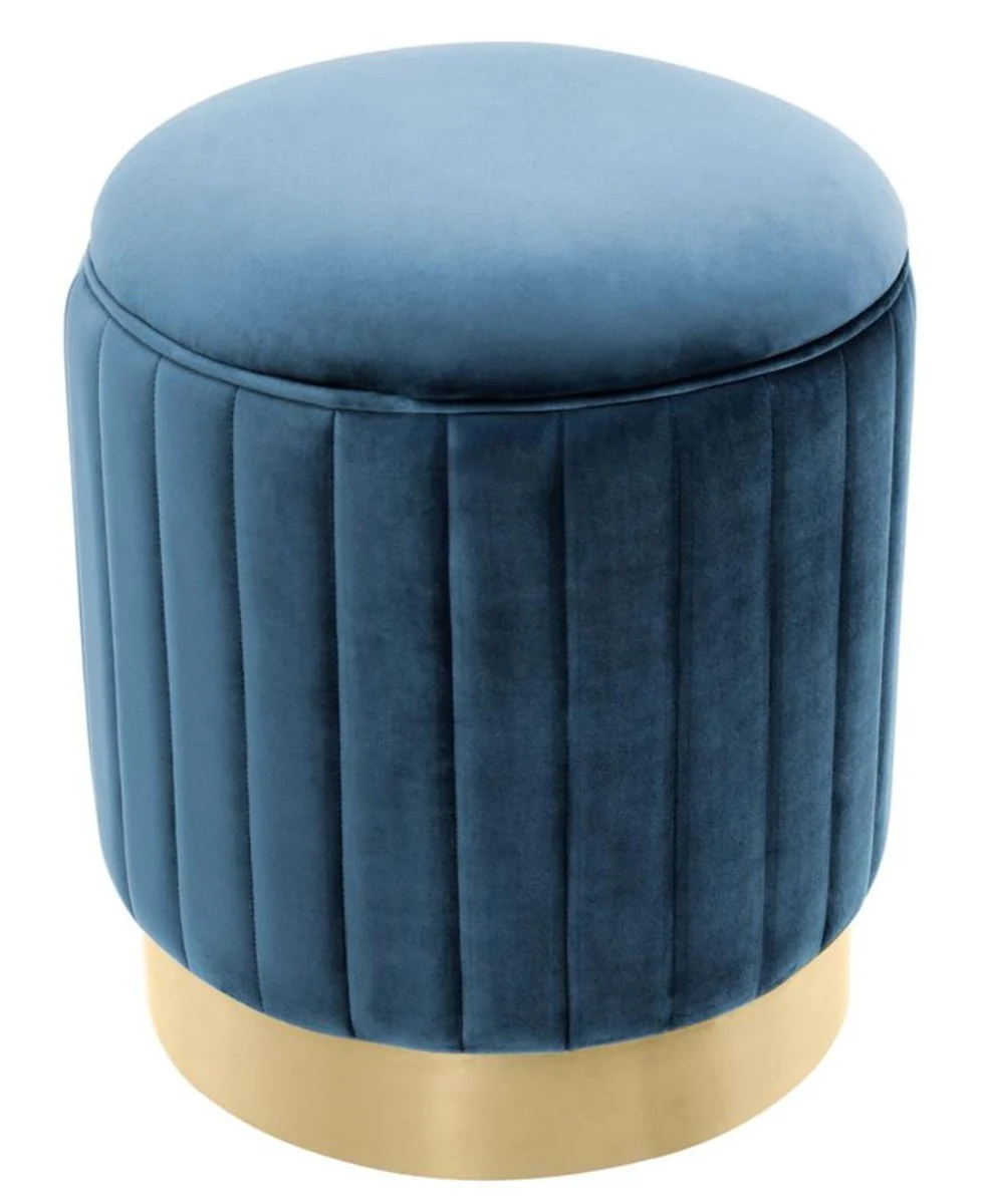 Casa Padrino Taburete Azul / Latón Ø 40 x H. 45 cm - Taburete de Lujo