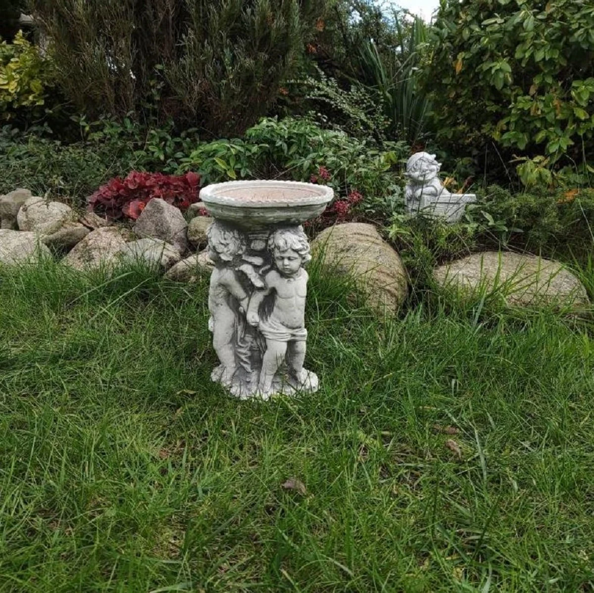 Casa Padrino Ba?o para P¨¢jaros Art Nouveau ¨¢ngeles Gris A. 27 cm - Ba?o para P¨¢jaros de Piedra para Decoraci¨®n de Jard¨ªn - Decoraci¨®n de Jard¨ªn Art Nouveau - Muebles de Jard¨ªn Art Nouveau