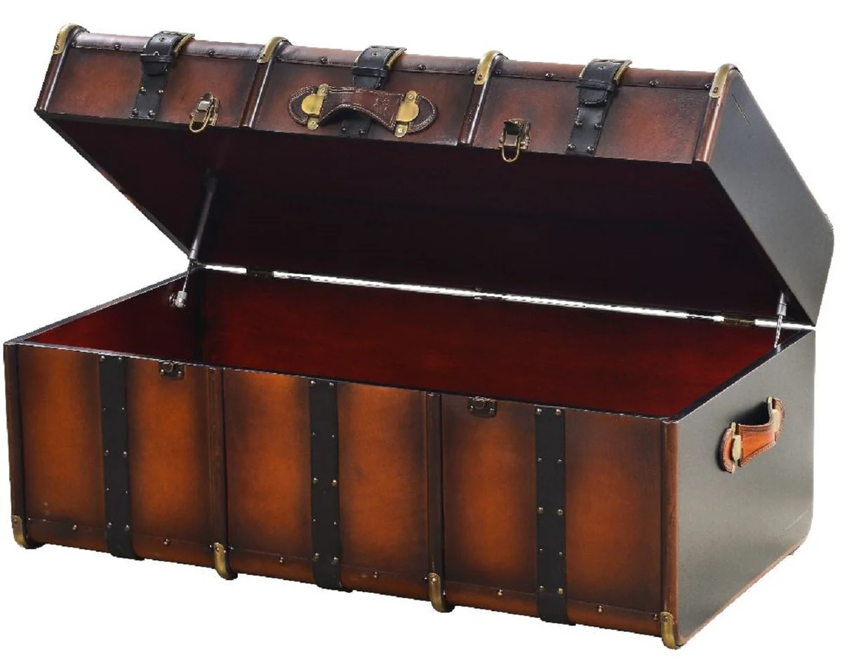 Casa Padrino mesa de centro de lujo en ¨®ptica maleta marr¨®n / lat¨®n 110 x 59 x A. 51 cm - Mesa de sal¨®n maleta con espacio de almacenamiento - Muebles de lujo en ¨®ptica maleta - Colecci¨®n de lujo