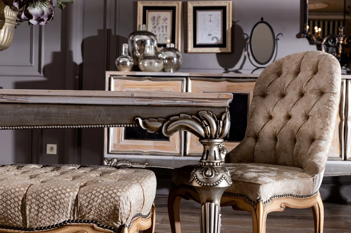 Casa Padrino mesa de comedor barroco de lujo natural / plata - Magn¨ªfica mesa de comedor de madera maciza en estilo barroco - Muebles de comedor barrocos