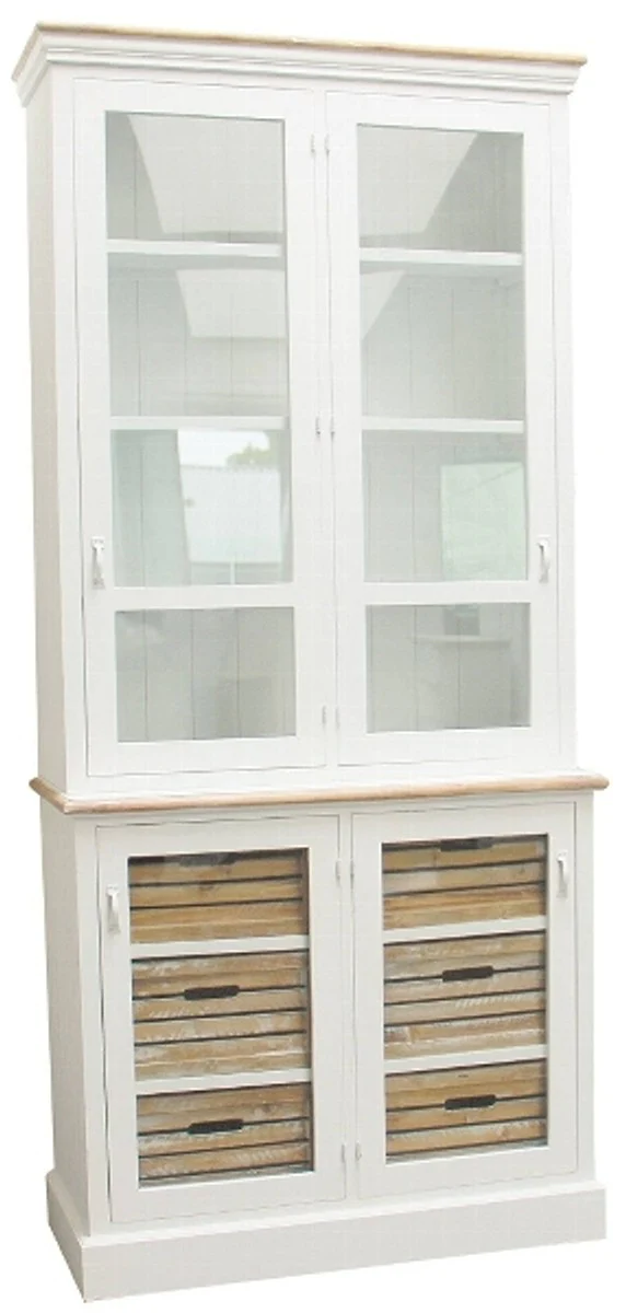 Casa Padrino Country Style Display Cabinet Antique White / Natural 93 x 40 x H. 200 cm - Country Style Collection