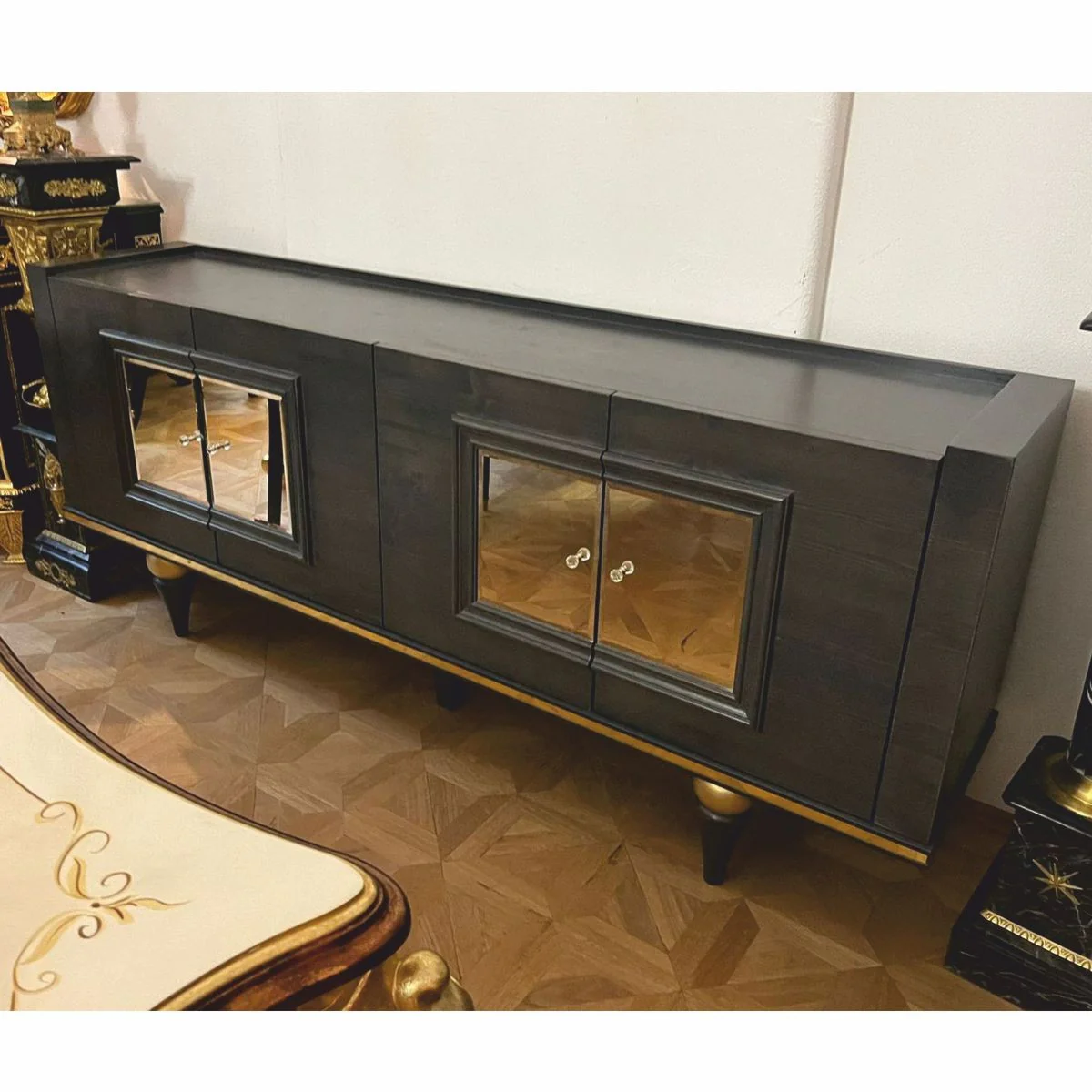 Casa Padrino gabinete TV Art Deco de lujo negro / oro - Pieza de exposici¨®n