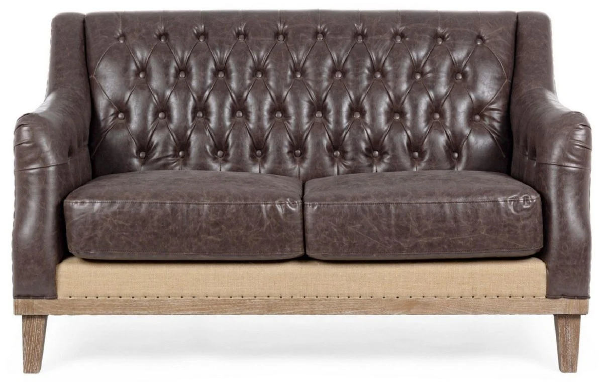 Casa Padrino sof¨¢ Chesterfield de lujo en cuero artificial marr¨®n oscuro / natural 140 x 85 x A. 85 cm - Sof¨¢ de sal¨®n - Muebles de sal¨®n - Muebles Chesterfield - Muebles de lujo