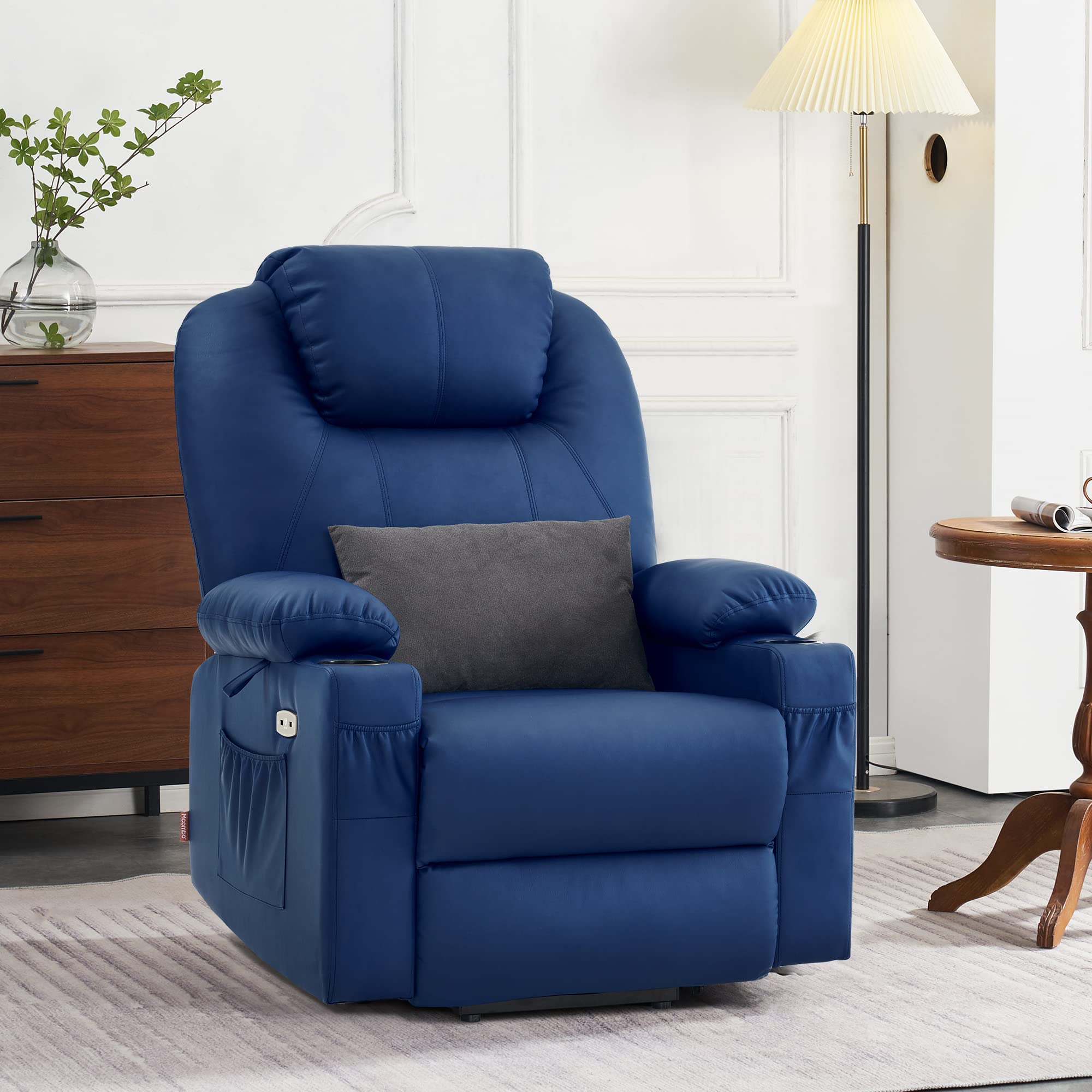 Clearance Sale MCombo Large Lay Flat Dual Motor Power Lift Recliner Chair Sofa with Massage and Heat, USB Ports, Cup Holders, Extended Footrest！