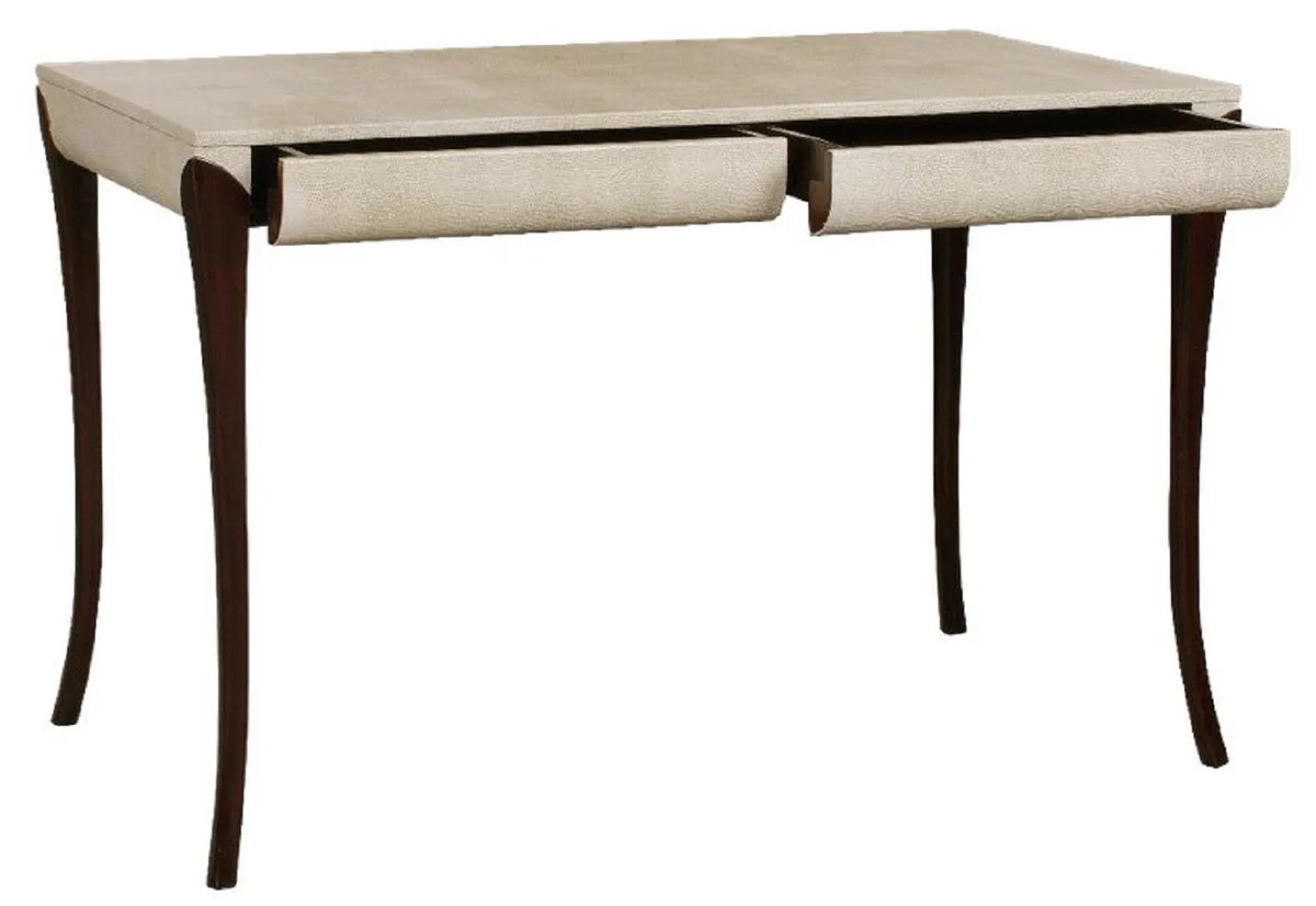 Casa Padrino Escritorio Art Deco de Lujo con 2 Cajones Crema / Marr¨®n Oscuro 119 x 66 x A. 77 cm - Mesa de Oficina con Cuero Repujada - Muebles de Oficina - Muebles Art Deco - Muebles de Lujo