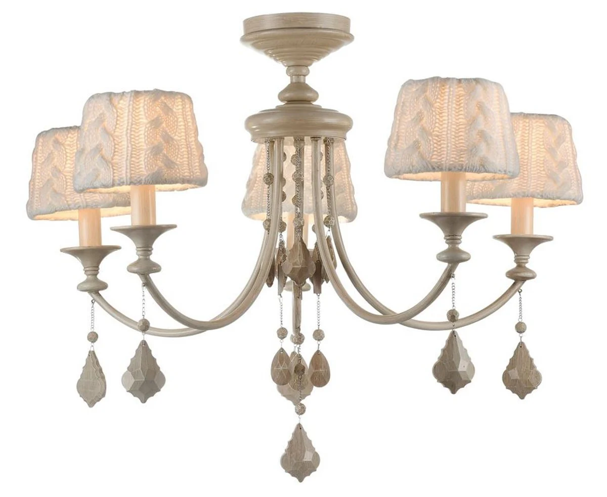 Casa Padrino Baroque Crystal Chandelier 5 Flames Beige Ø 76 x H. 59 cm - Baroque Style Furniture