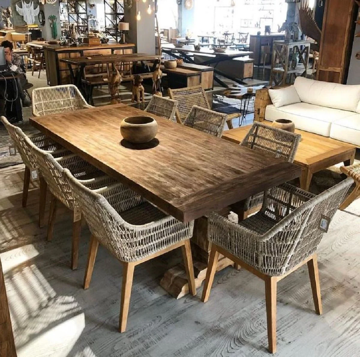 Casa Padrino silla de comedor de lujo gris / natural 60 x 60 x H. 80 cm - Silla de jard¨ªn de lujo con fino tejido de rat¨¢n - Muebles de comedor - Muebles de jard¨ªn - Muebles de rat¨¢n de lujo