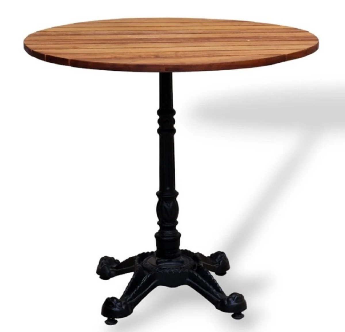 Casa Padrino Mesa de Comedor de Jard¨ªn de Estilo Industrial Marr¨®n Oscuro / Negro 70 x A. 76 cm - Mesa de Jard¨ªn Redonda con Tablero de Madera Maciza - Muebles de Restaurante