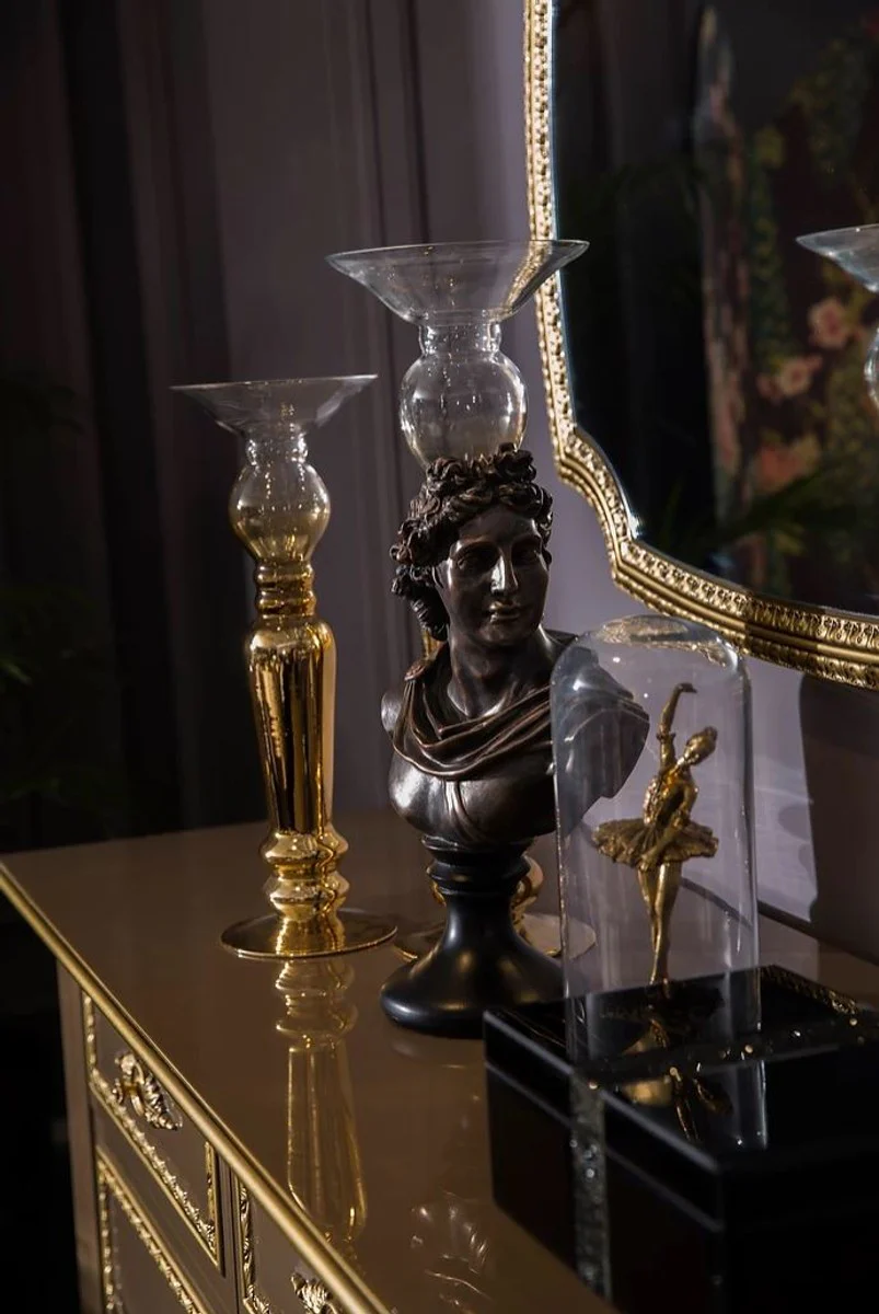 Casa Padrino conjunto de muebles barrocos de lujo aparador con espejo gris / oro - Aparador de madera maciza adornada con espejo de pared - Muebles nobles en estilo barroco - Calidad de Lujo