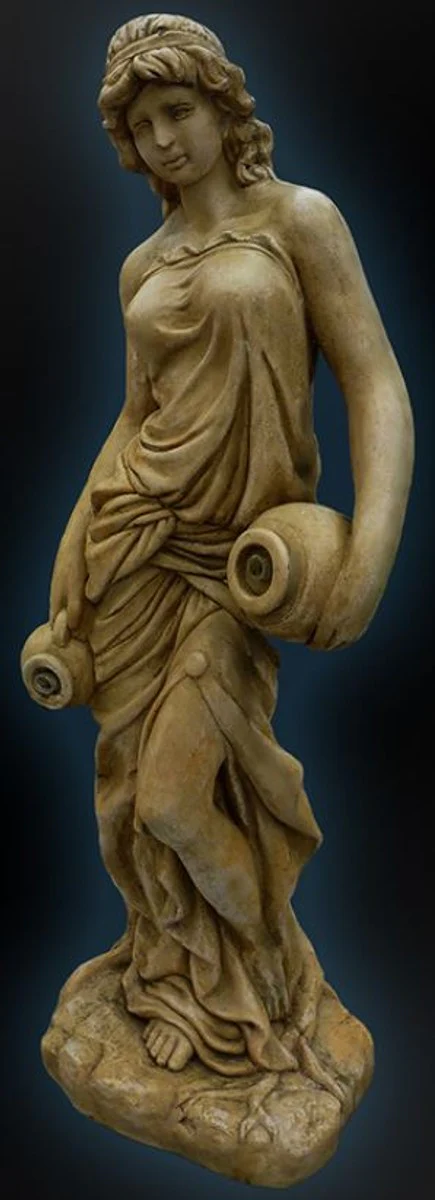 Casa Padrino Gárgola Art Nouveau Mujer con 2 Jarras Ø 26 x H. 80 cm - Decoración de Jardín Barroco y Art Nouveau