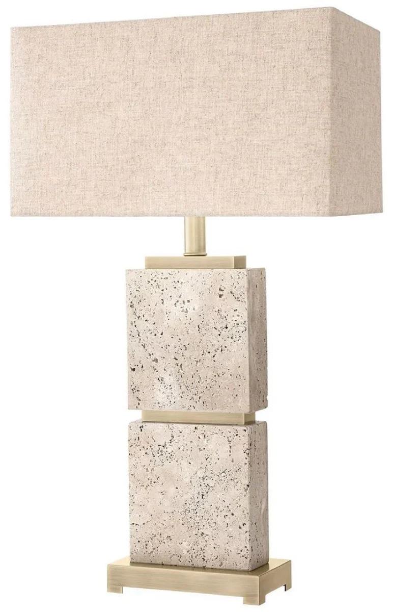 Casa Padrino lámpara de mesa de lujo beige / latón antiguo 40 x 22 x A. 70,5 cm - Lámpara de escritorio travertino con pantalla rectangular - Lámparas de mesa de lujo - Lámparas de escritorio