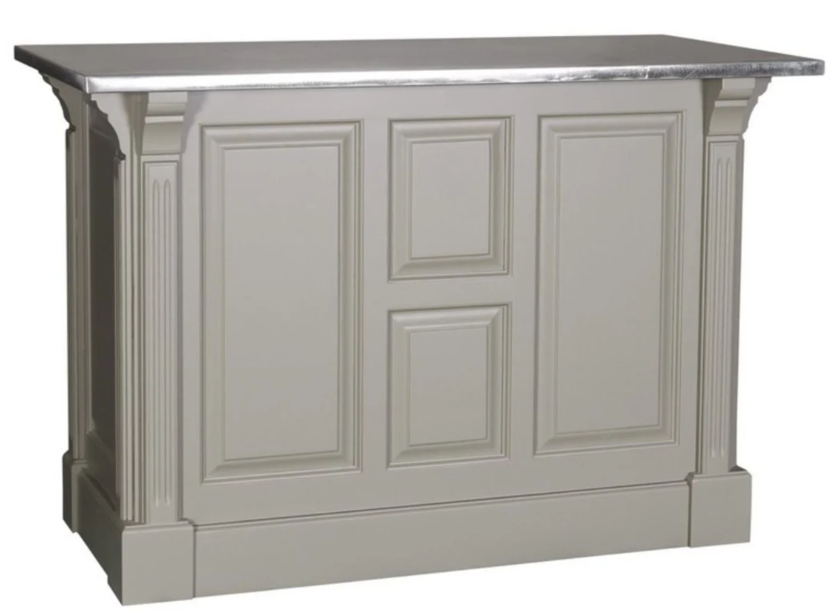 Casa Padrino barra de bar de estilo country gris / plata 140 x 68 x H. 95 cm - Barra de Bar de Madera Maciza con Sobre de Zinc