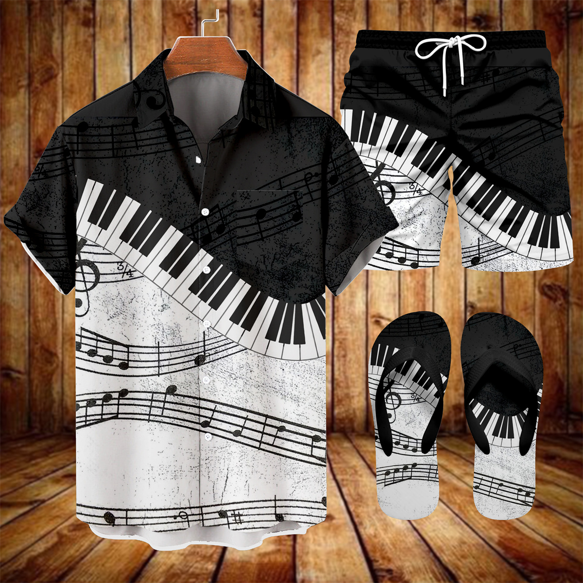 Suitmens Men's Tiki Party Hawaiian Vacation Print Three-Piece Set 025