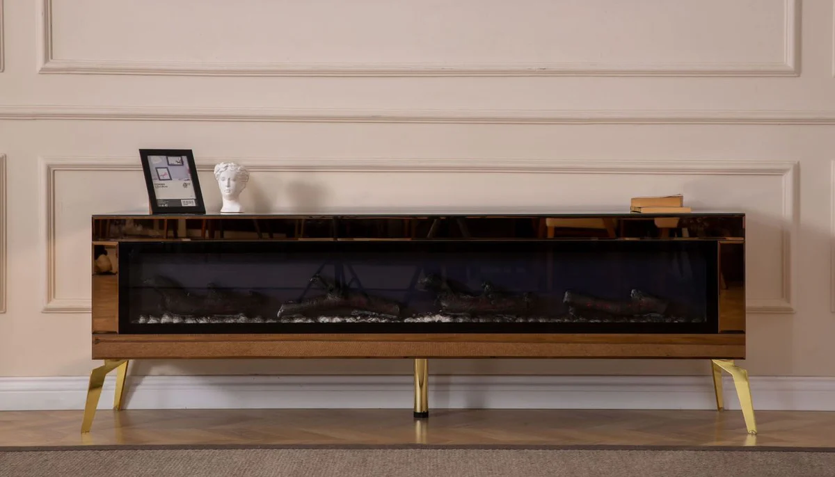 Casa Padrino gabinete de TV de lujo con chimenea el¨¦ctrica LED y mando a distancia oro 180 cm