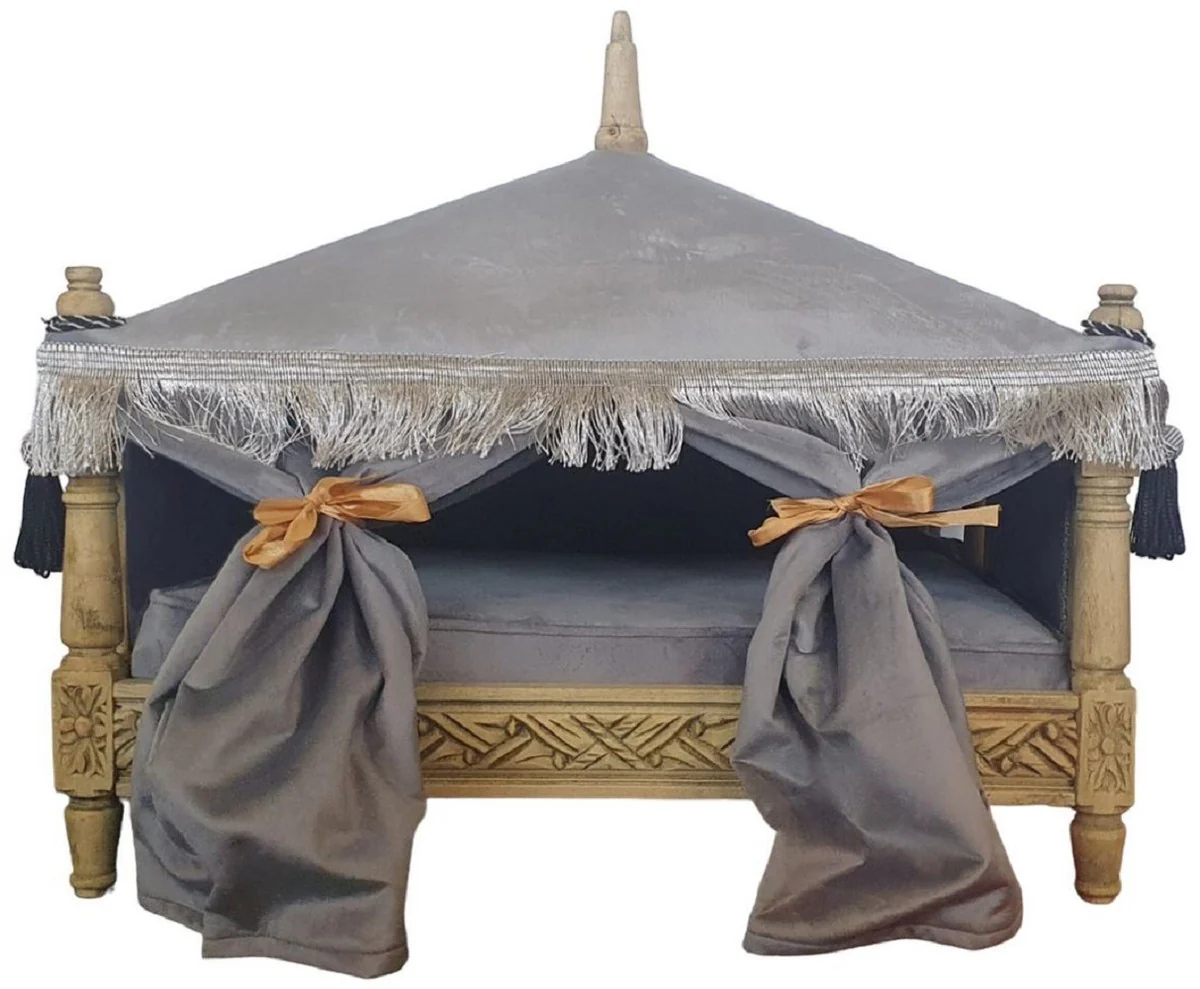 Casa Padrino cama de perro barroco gris / natural - Cama de perro de estilo antiguo hecha a mano - Magníficos muebles para perros en estilo barroco - Muebles barrocos para mascotas