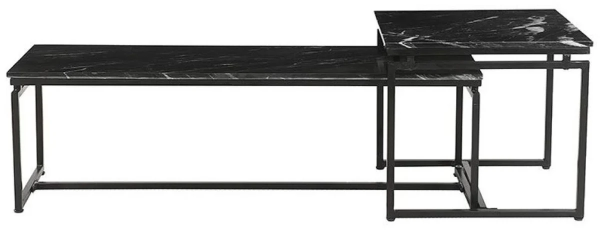 Casa Padrino conjunto de mesa de centro de lujo de 2 negro - Mesas de sal¨®n de metal con tapa de m¨¢rmol - Muebles de sal¨®n - Muebles de lujo