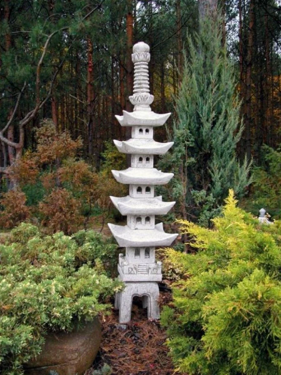 Casa Padrino pagoda de decoración de jardín de lujo gris 27 x 27 x A. 169 cm - Pagoda de piedra elegante de 5 niveles - Accesorios de decoración de jardín y terraza en estilo japonés