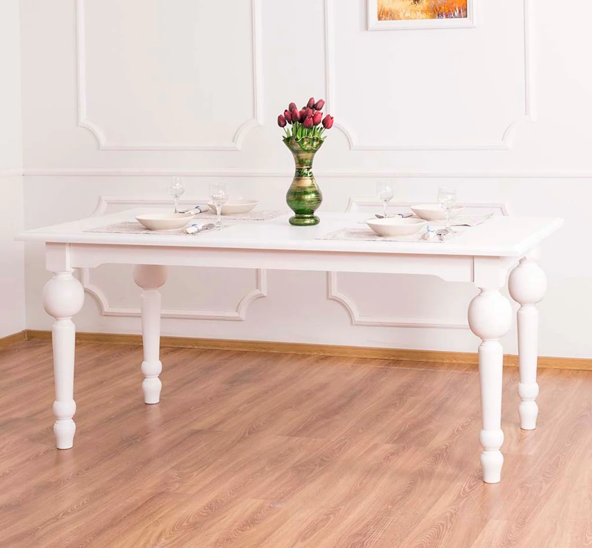 Casa Padrino mesa de comedor estilo country blanco 180 x 90 x H. 78 cm - Muebles de Comedor de Estilo Country