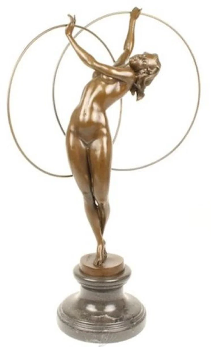 Casa Padrino figura de bronce de lujo bailarina de hula hoop bronce / negro 26,5 x 19,9 x A. 69,2 cm - Escultura decorativa de bronce con base de mármol - Accesorios decorativos