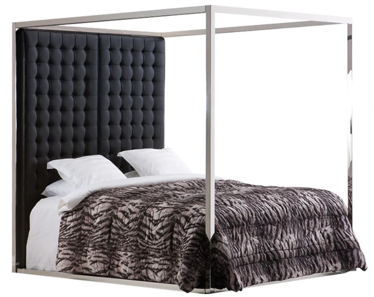 Marco de la cama de lujo Casa Padrino con cabecera en cuero negro mira 190 x 220 x 220 cm H. - Muebles de diseño