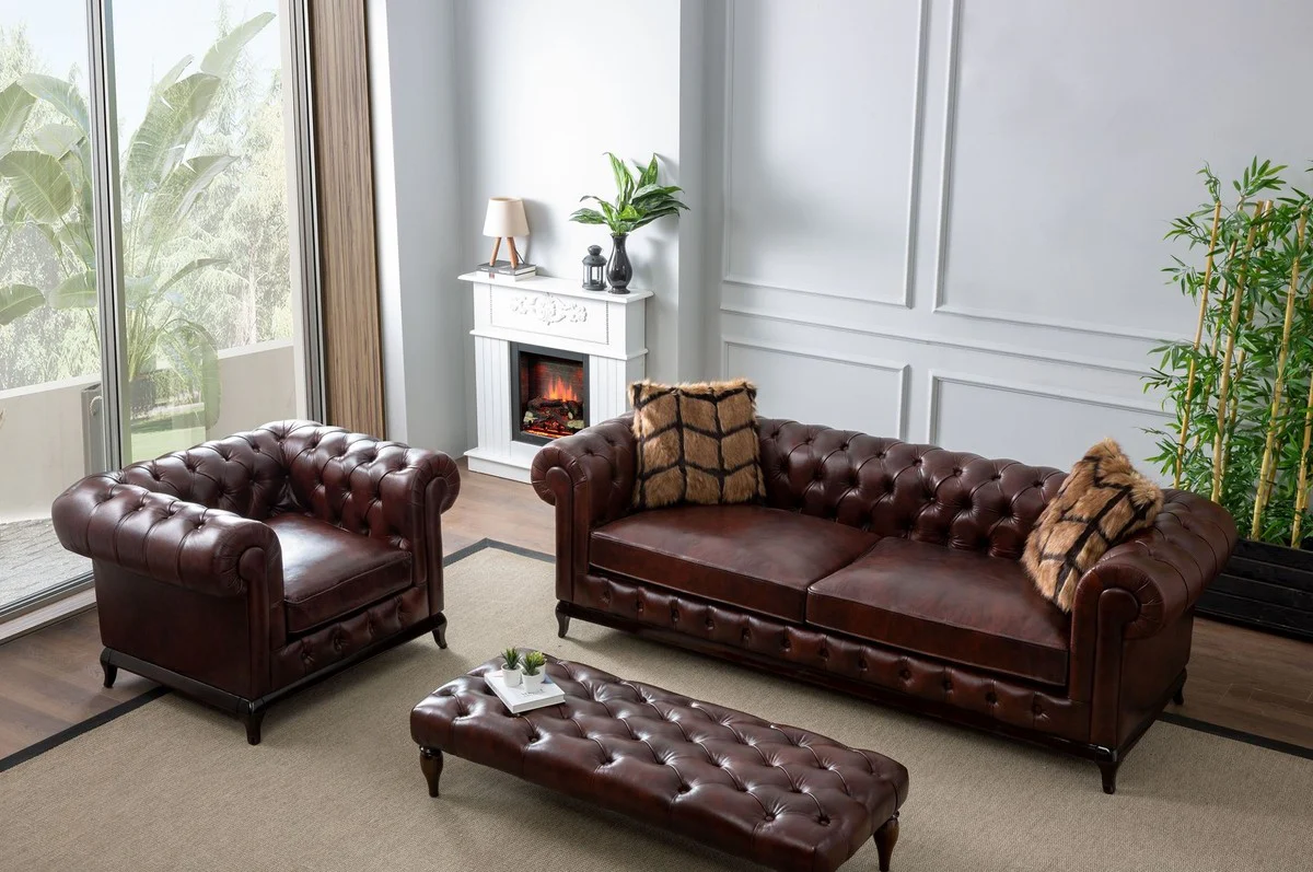 Casa Padrino sill¨®n Chesterfield de lujo en cuero artificial marr¨®n oscuro 115 x 90 x A. 75 cm - Sof¨¢ de sal¨®n - Muebles de sal¨®n - Muebles de lujo - Interior de sal¨®n de lujo