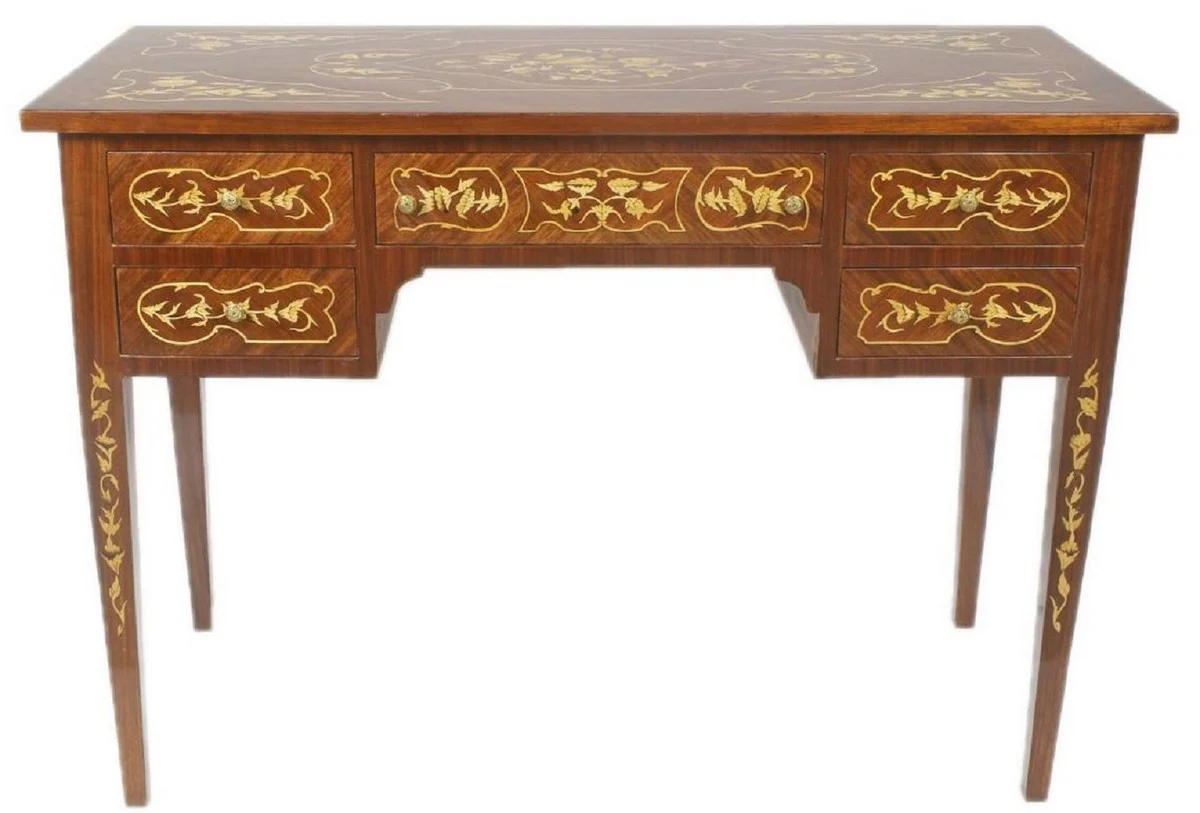 Casa Padrino escritorio barroco marr¨®n / oro 120 x 60 x A. 80 cm - Mesa de oficina hecha a mano de madera maciza con 5 cajones - Muebles de Oficina en Estilo Barroco