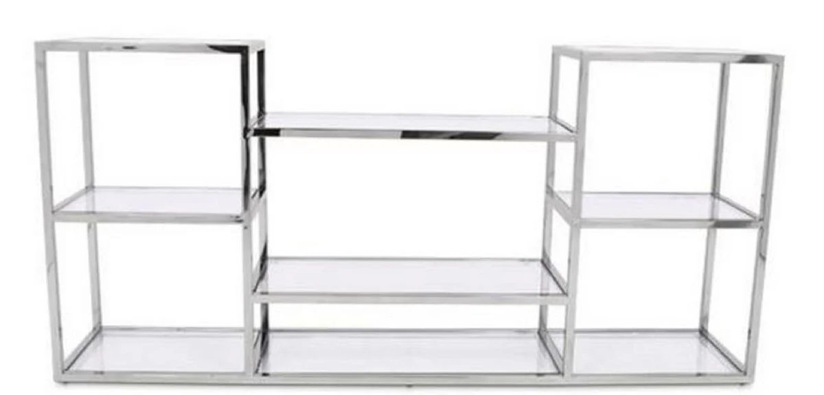 Casa Padrino Consola de Lujo Plata 160 x 38 x H. 75 cm - Mesa Consola de Acero Inoxidable con Tapas de Vidrio