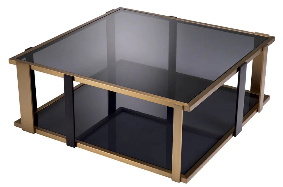 Casa Padrino mesa de centro de lujo lat¨®n / negro / gris 102,5 x 102,5 x A. 38 cm - Mesa de sal¨®n cuadrada con tapas de vidrio - Muebles de sal¨®n - Muebles de lujo - Calidad de lujo