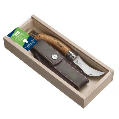 Opinel Champiñon Nº8 Inox con cepillo + funda – Navaja de bolsillo para setas